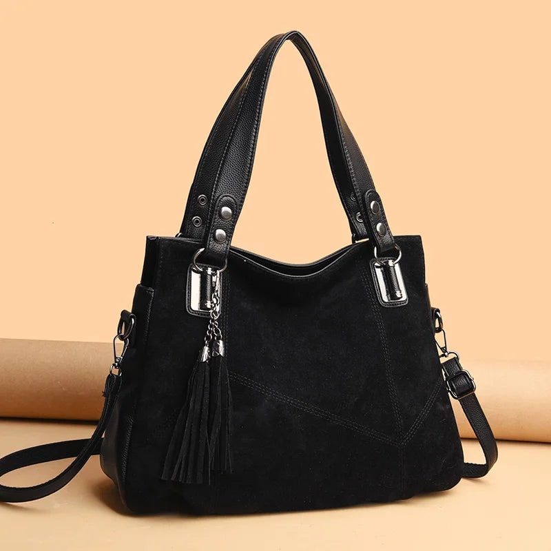 Women's Shoulder Bag Handbag Suede Leather with Dual Handles Structured - Image 9