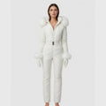 Women's Ski Suit Jumpsuit Quilted Diamond Pattern with Faux Fur Hood and Mittens - Image 1