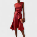 Women's Sleeveless Asymmetric Ruffle Midi Dress Formal Wedding Guest | Back Zipper - Image 1