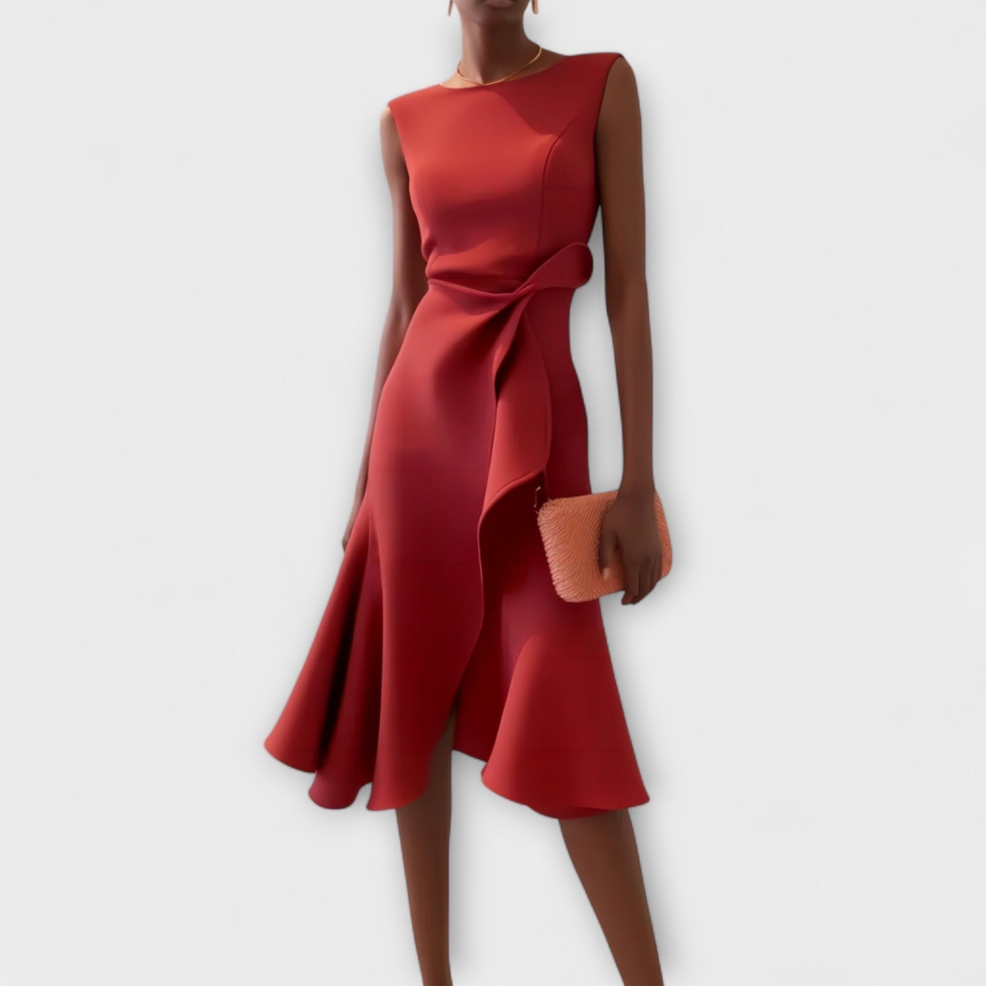 Women's Sleeveless Asymmetric Ruffle Midi Dress Formal Wedding Guest | Back Zipper - Image 1