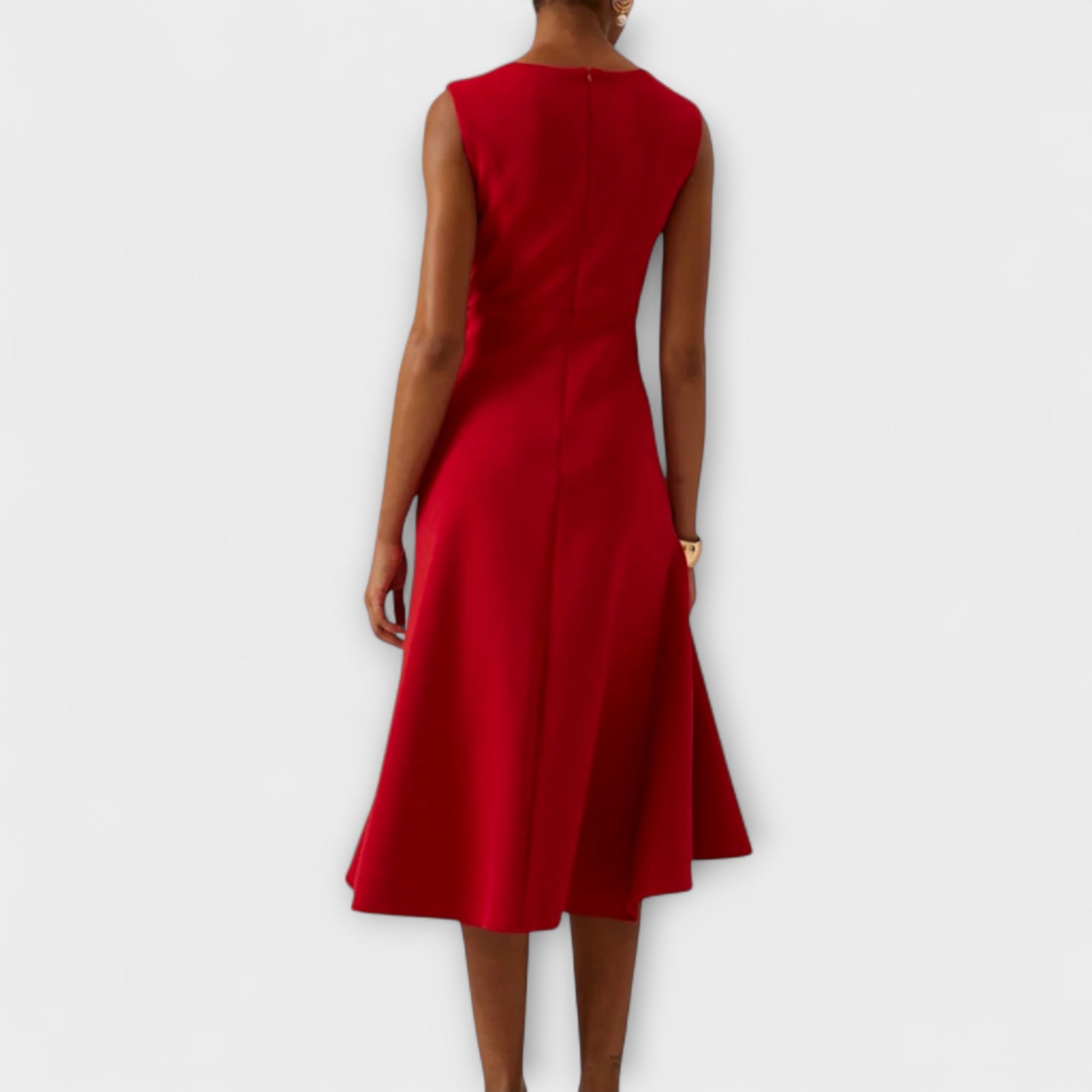 Women's Sleeveless Asymmetric Ruffle Midi Dress Formal Wedding Guest | Back Zipper - Image 2