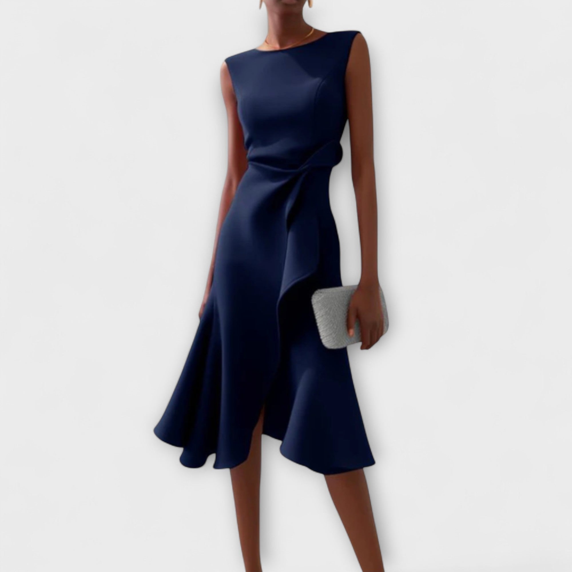 Women's Sleeveless Asymmetric Ruffle Midi Dress Formal Wedding Guest | Back Zipper - Image 3