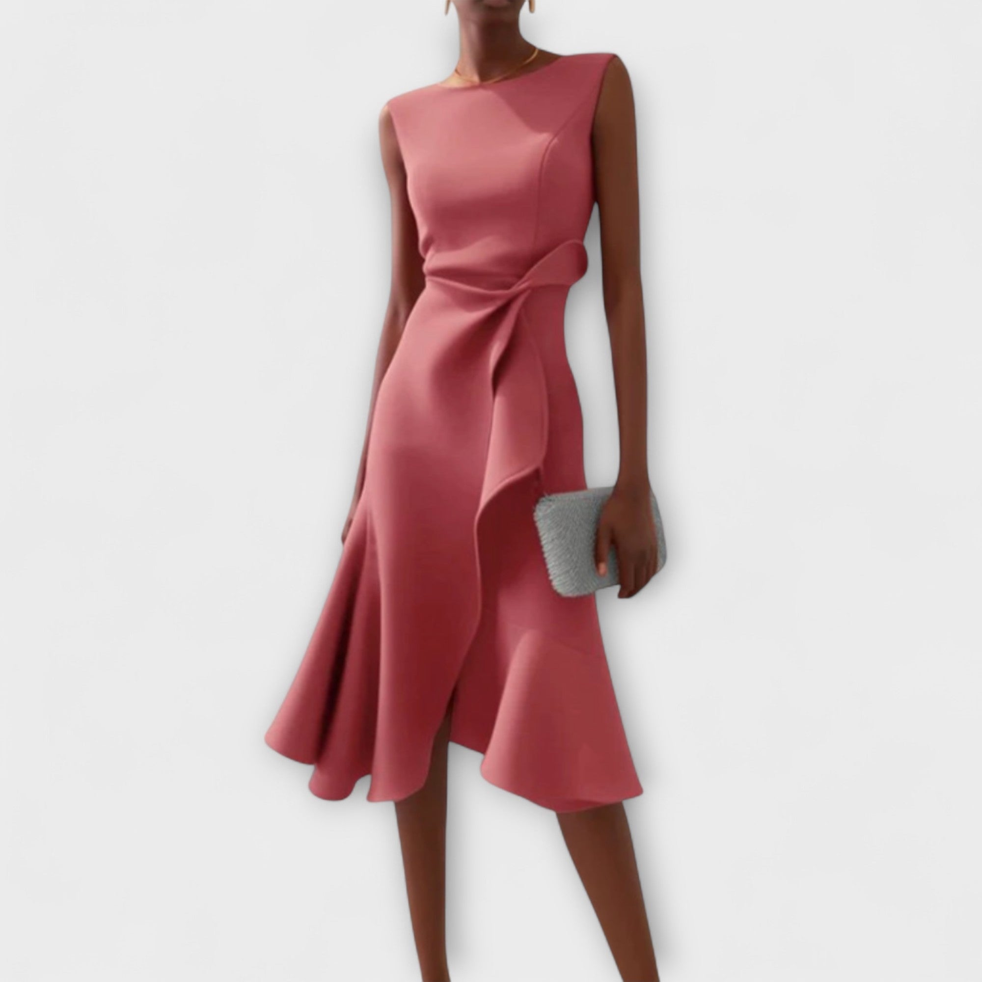 Women's Sleeveless Asymmetric Ruffle Midi Dress Formal Wedding Guest | Back Zipper - Image 4