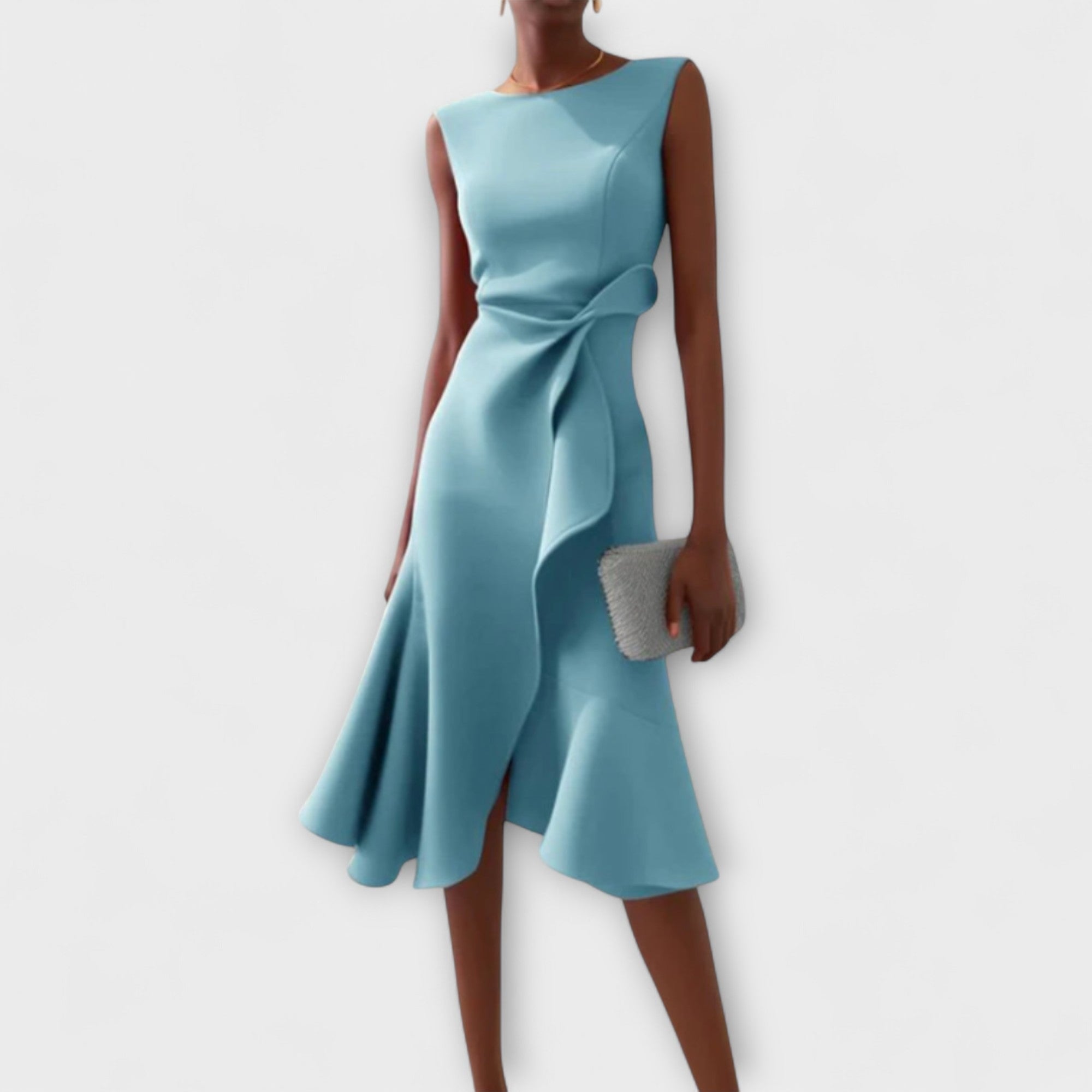 Women's Sleeveless Asymmetric Ruffle Midi Dress Formal Wedding Guest | Back Zipper - Image 5
