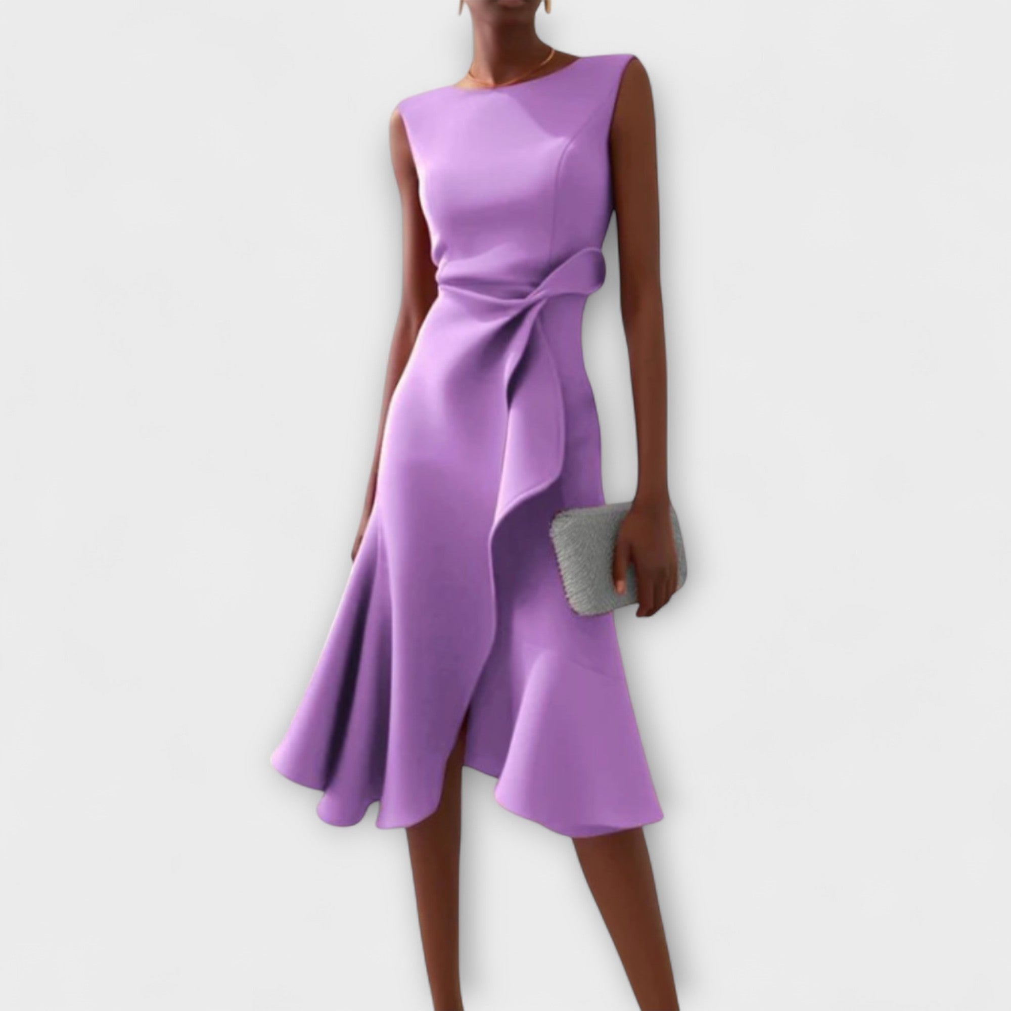 Women's Sleeveless Asymmetric Ruffle Midi Dress Formal Wedding Guest | Back Zipper - Image 6