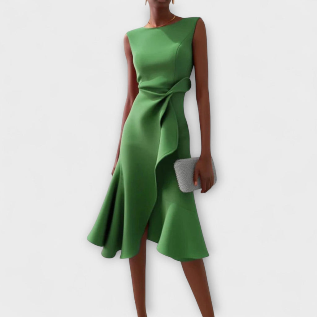 Women's Sleeveless Asymmetric Ruffle Midi Dress Formal Wedding Guest | Back Zipper - Image 7