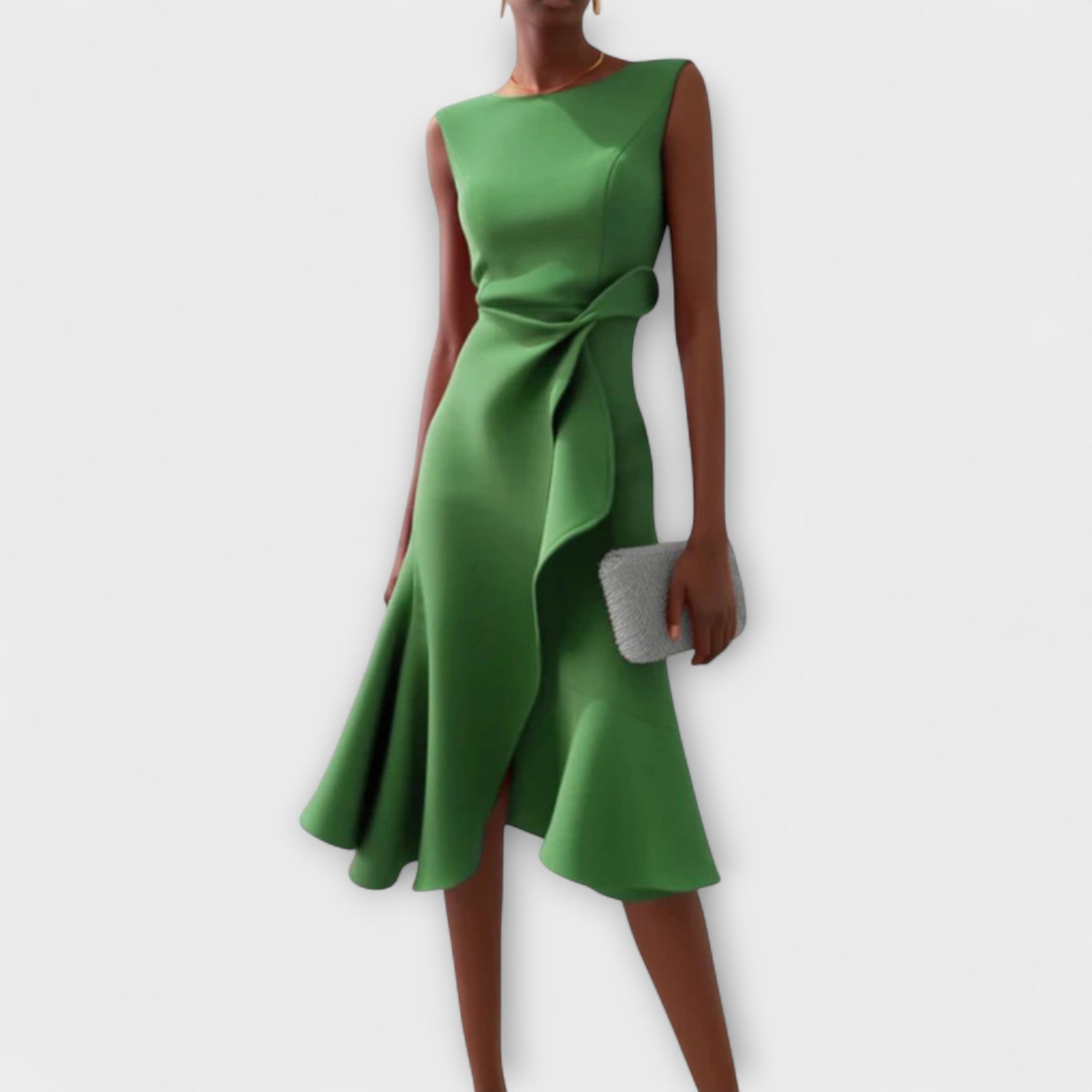 Women's Sleeveless Asymmetric Ruffle Midi Dress Formal Wedding Guest | Back Zipper - Image 7