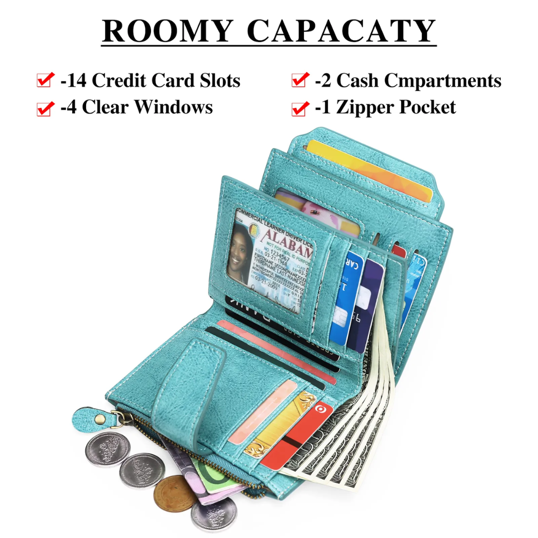 Women's Small Bifold Wallet with Zipper Coin Pocket and RFID Protection - Image 29