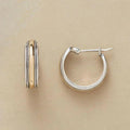 Women's Small Huggie Hoop Earrings Two-Tone Twisted Rope Hinged Post - Image 1