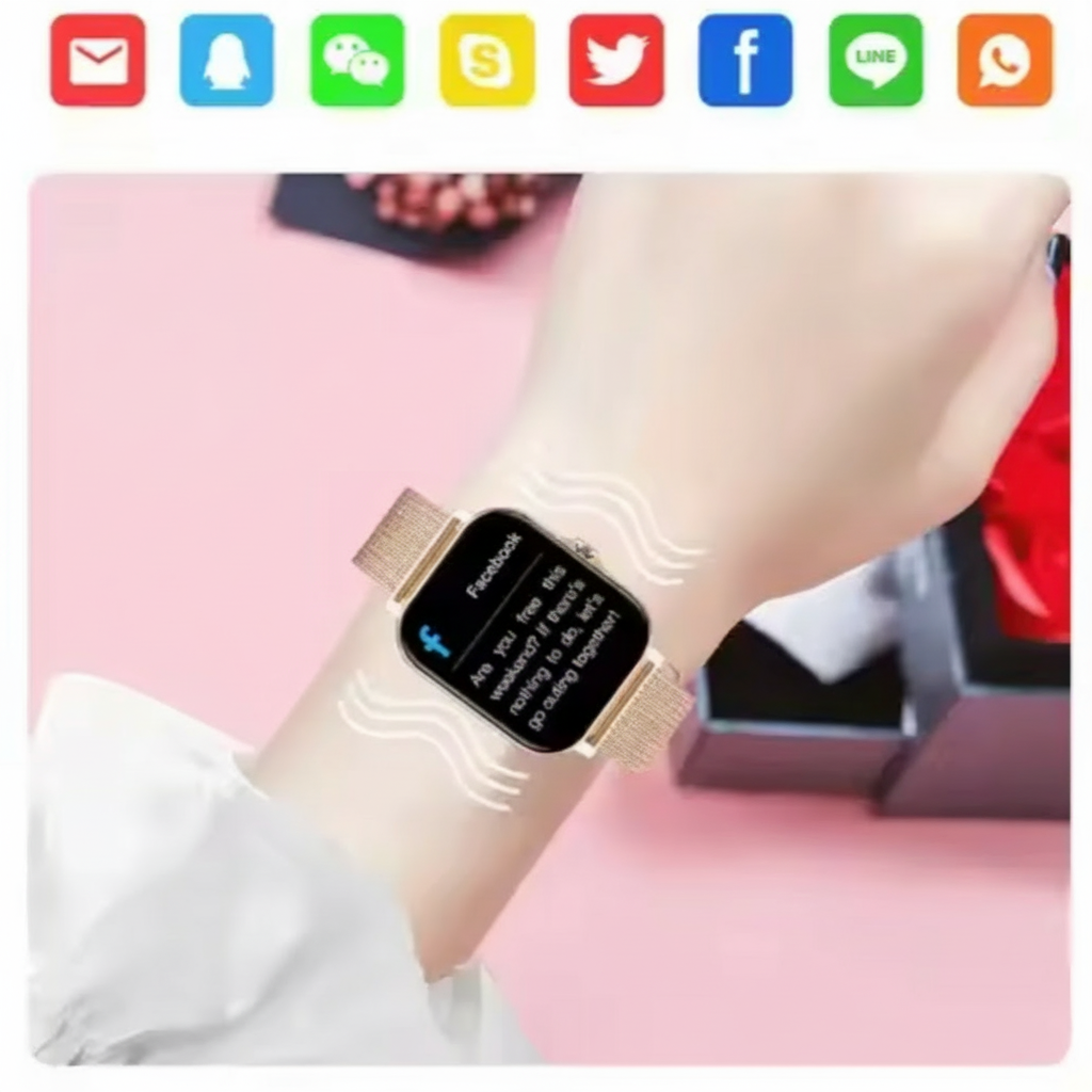 Women's Smartwatch with Rectangular Display Metal Mesh Strap and Health Tracking - Image 3