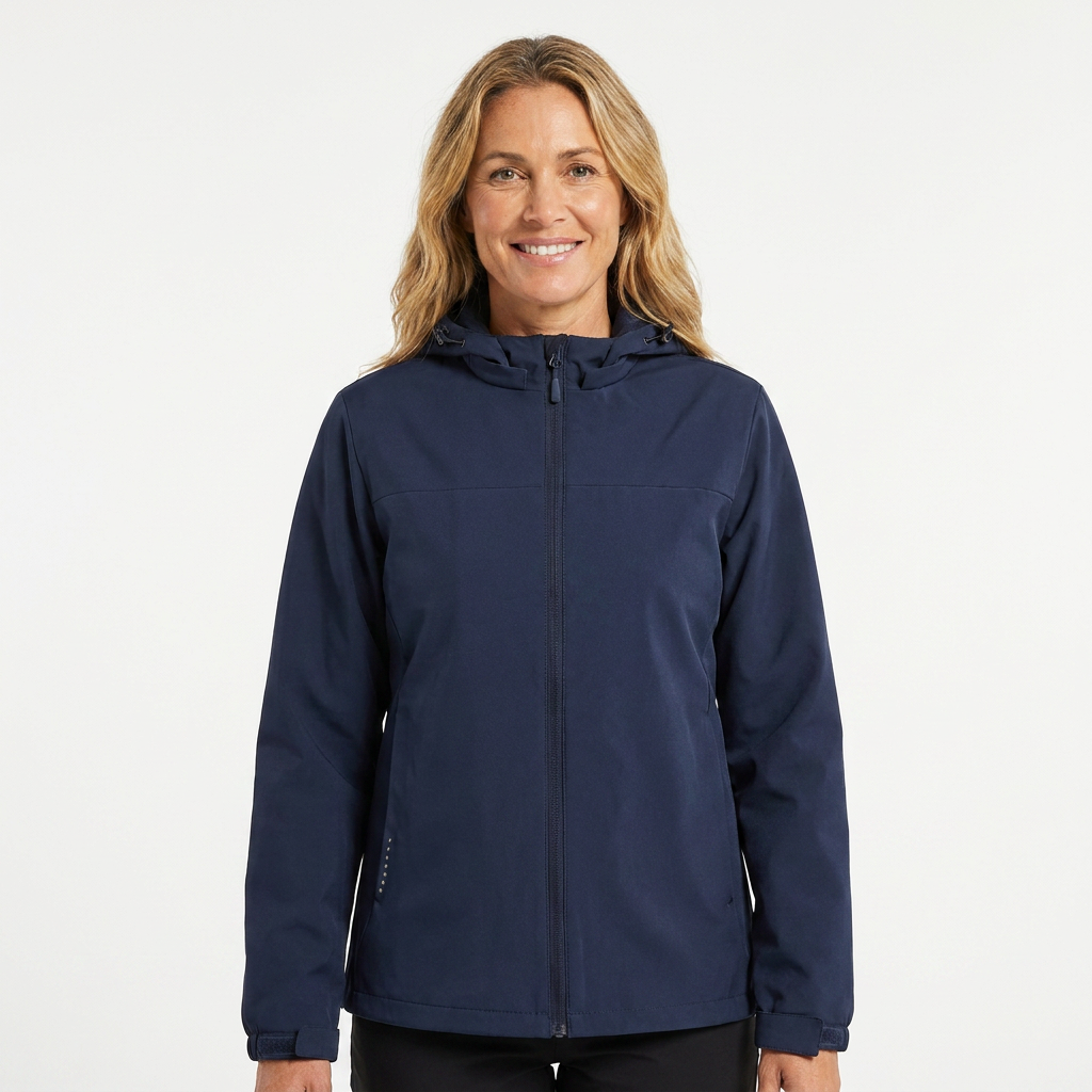 Women's Softshell Rain Jacket Hooded with Zip Pockets and Drawstring - Image 2