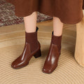 Women's Square Toe Sock Ankle Boots with Block Heel and Knit Collar Slip-On - Image 6