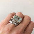 Women's Stackable Ring Set Silver Halo Emerald Cut Three - Image 1
