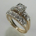 Women's Stacked Wedding Ring Set Gold Engagement Round Cut Halo Pave - Image 1