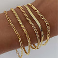 Women's Stacking Chain Bracelet Set Herringbone Paperclip Rope Figaro - Image 1
