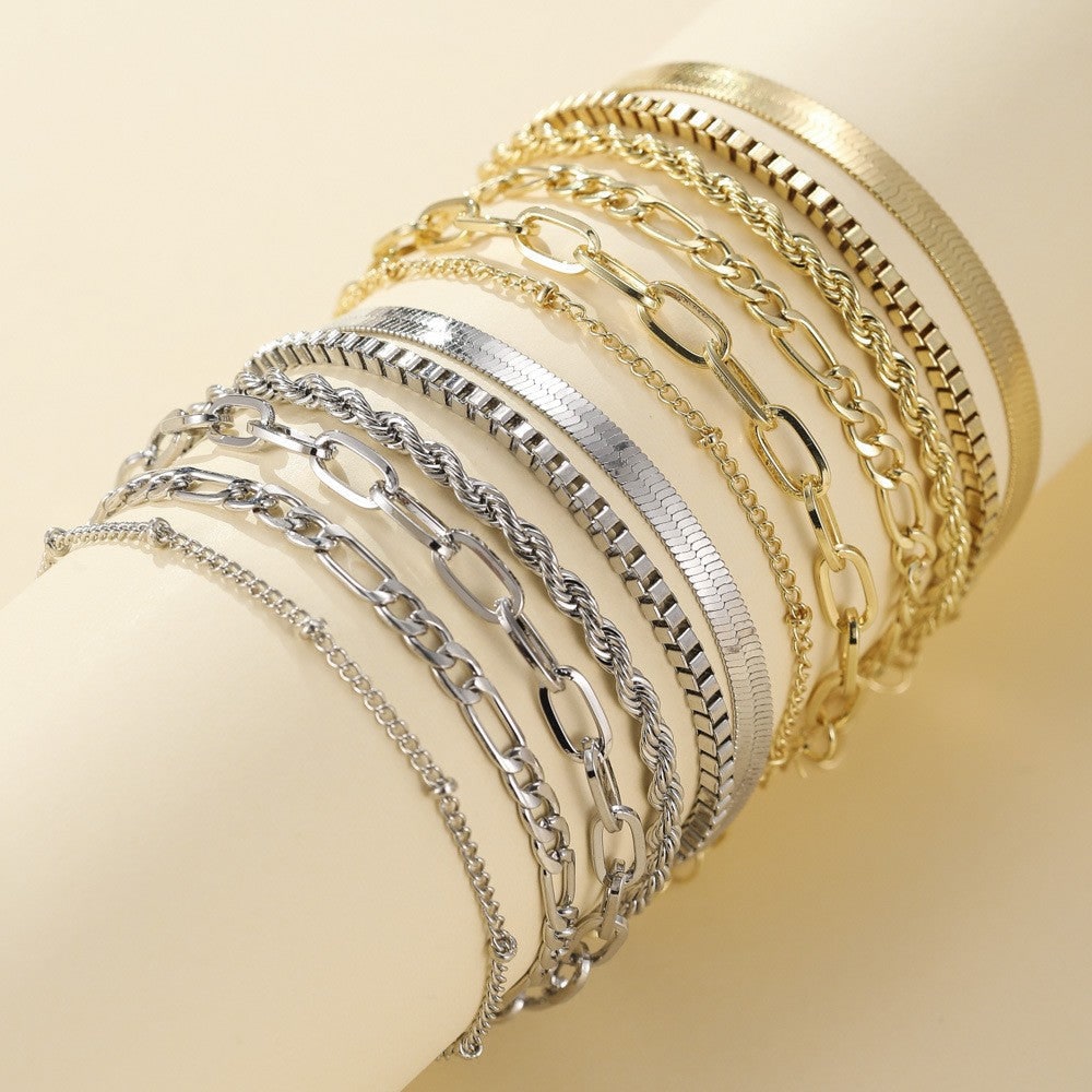 Women's Stacking Chain Bracelet Set Herringbone Paperclip Rope Figaro - Image 2