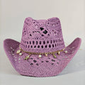 Women's Straw Cowboy Hat and Cowgirl with Open-Knit Charm Band and Starfish Details - Image 1