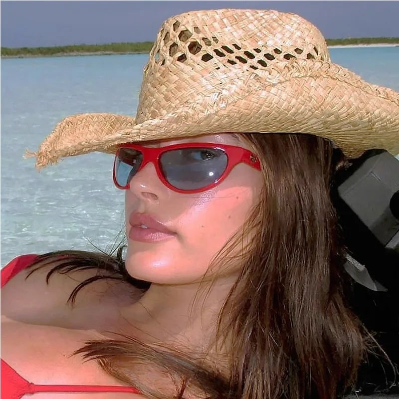 Women's Straw Cowboy Hat with Wide Brim and Open Weave Crown - Image 2