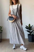 Women's Striped Sleeveless Pinafore Maxi Dress Overall | Wide Strap - Image 3