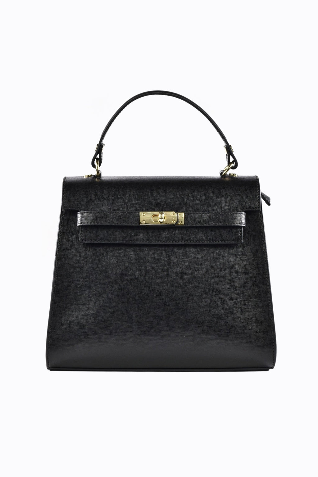 Women's Structured Leather Bag Top Handle with Gold-Tone Hardware and Fold-Over Flap - Image 1