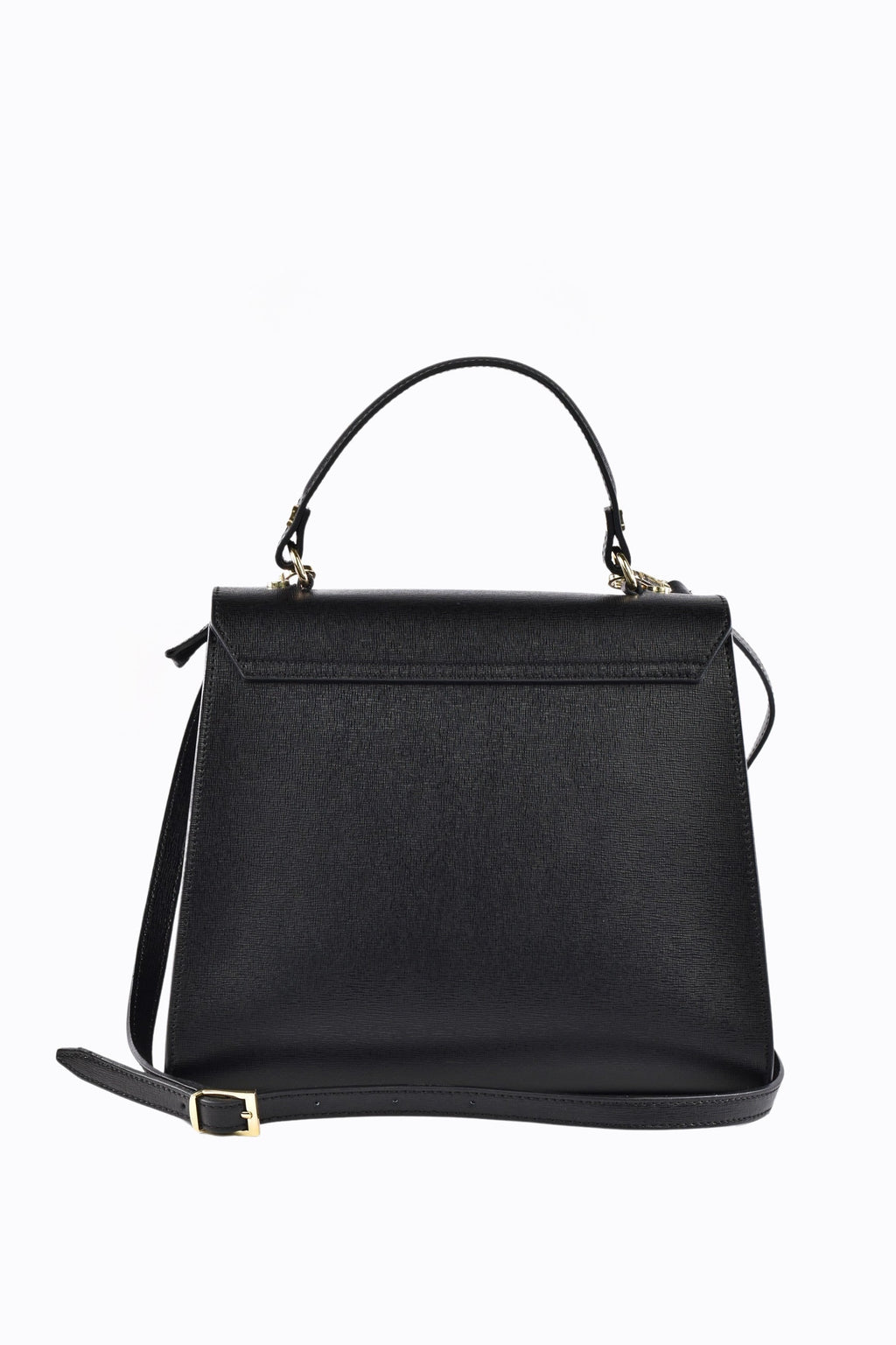 Women's Structured Leather Bag Top Handle with Gold-Tone Hardware and Fold-Over Flap - Image 3
