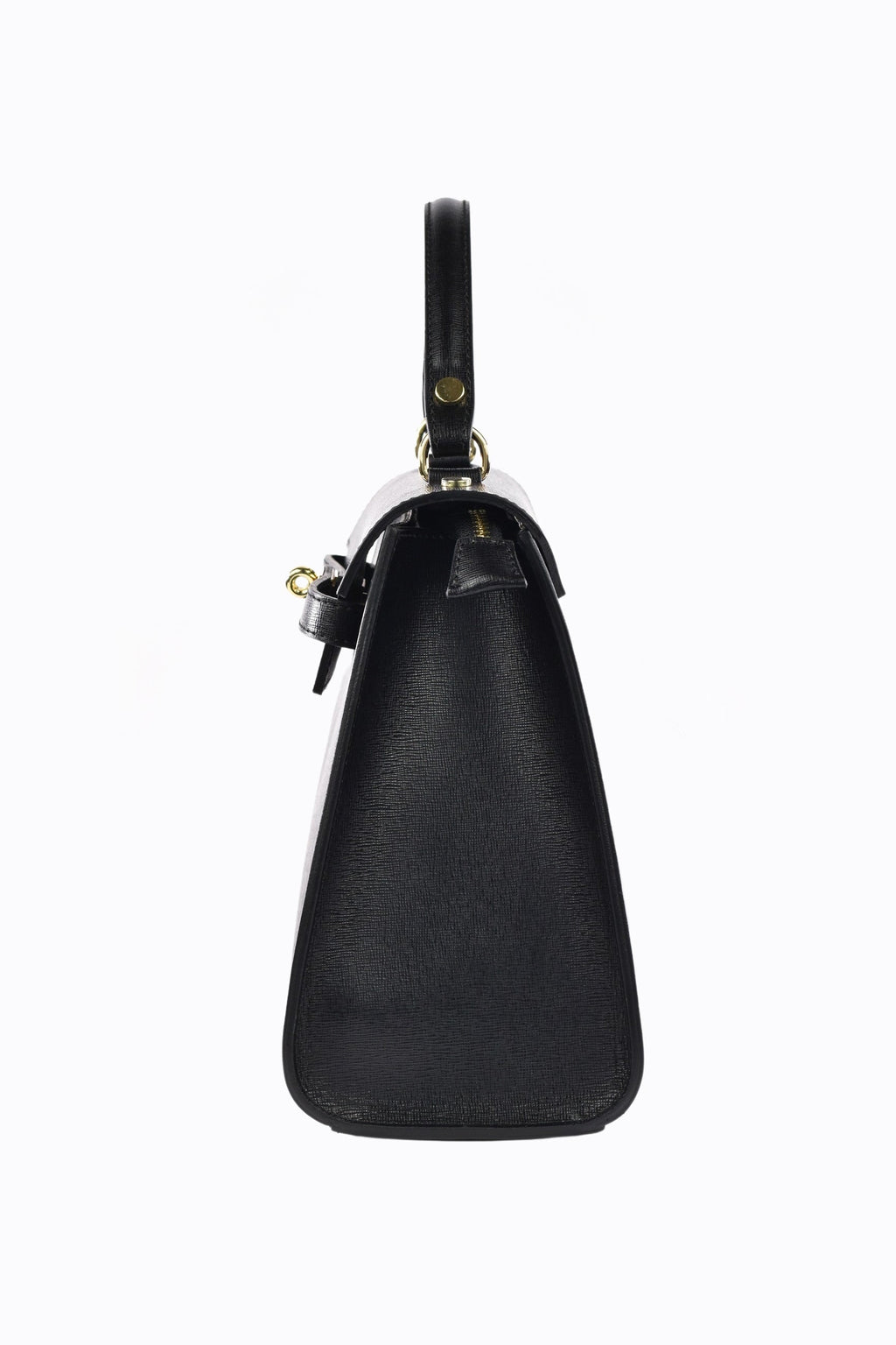Women's Structured Leather Bag Top Handle with Gold-Tone Hardware and Fold-Over Flap - Image 4