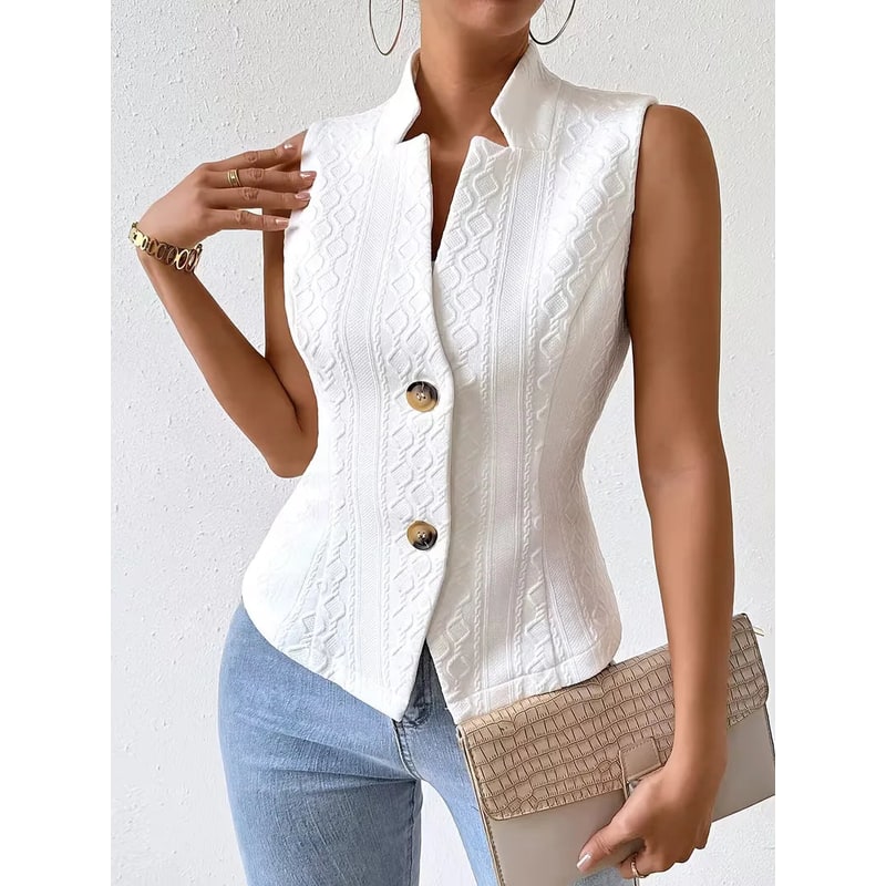 Women's Suit Vest Waistcoat Sleeveless Button with Textured Jacquard V-Neck - Image 3
