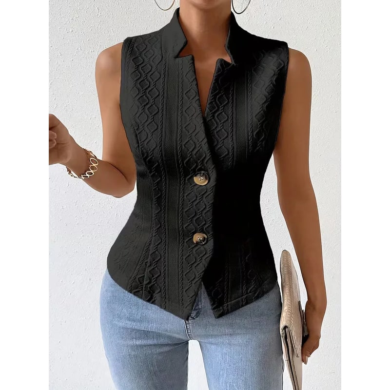 Women's Suit Vest Waistcoat Sleeveless Button with Textured Jacquard V-Neck - Image 4