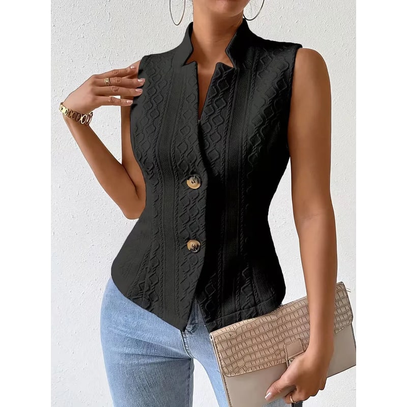 Women's Suit Vest Waistcoat Sleeveless Button with Textured Jacquard V-Neck - Image 6