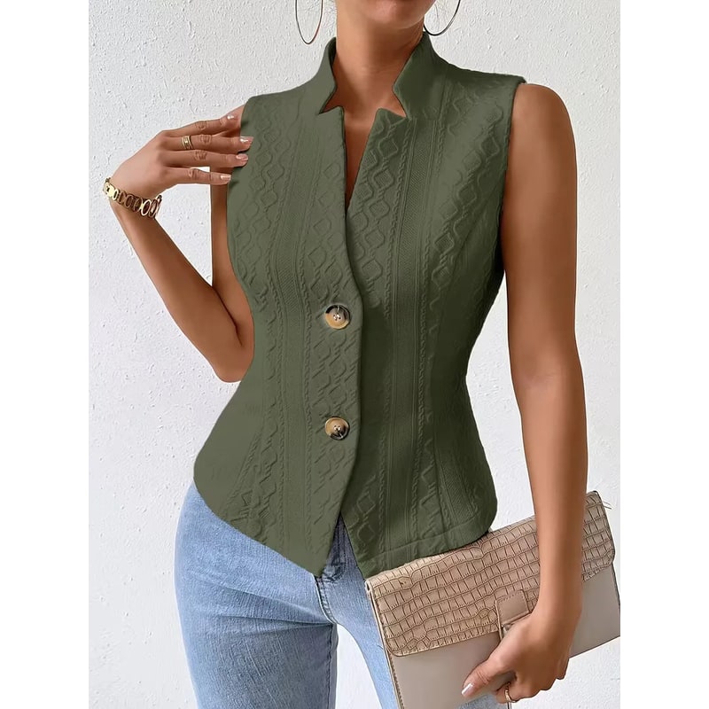 Women's Suit Vest Waistcoat Sleeveless Button with Textured Jacquard V-Neck - Image 9