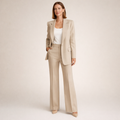 Women's Tailored Pantsuit Two Piece with Wide Leg Trousers and Notched Lapel Blazer - Image 1