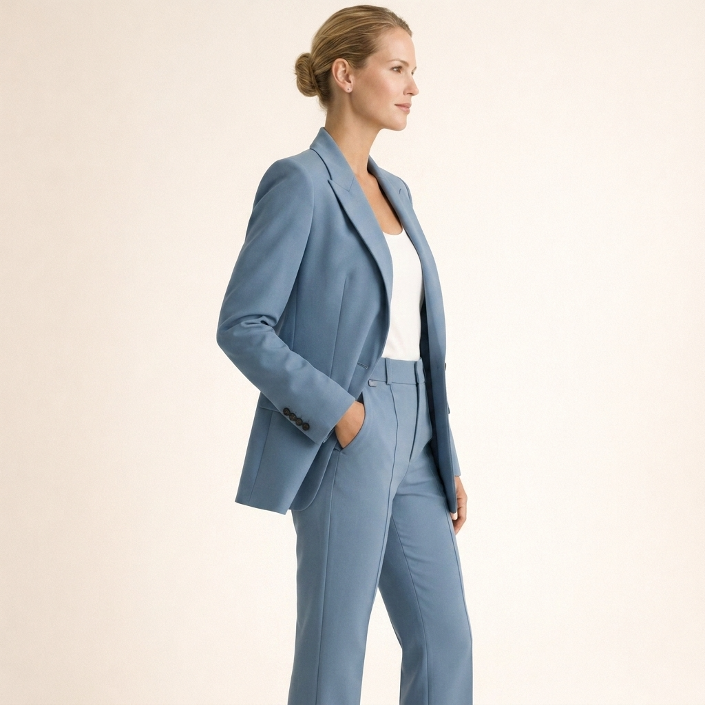 Women's Tailored Pantsuit Two Piece with Wide Leg Trousers and Notched Lapel Blazer - Image 11