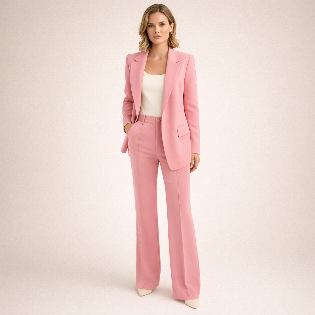 Women's Tailored Pantsuit Two Piece with Wide Leg Trousers and Notched Lapel Blazer - Image 13