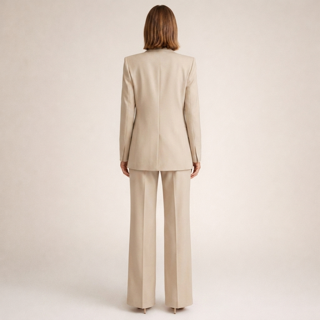 Women's Tailored Pantsuit Two Piece with Wide Leg Trousers and Notched Lapel Blazer - Image 2