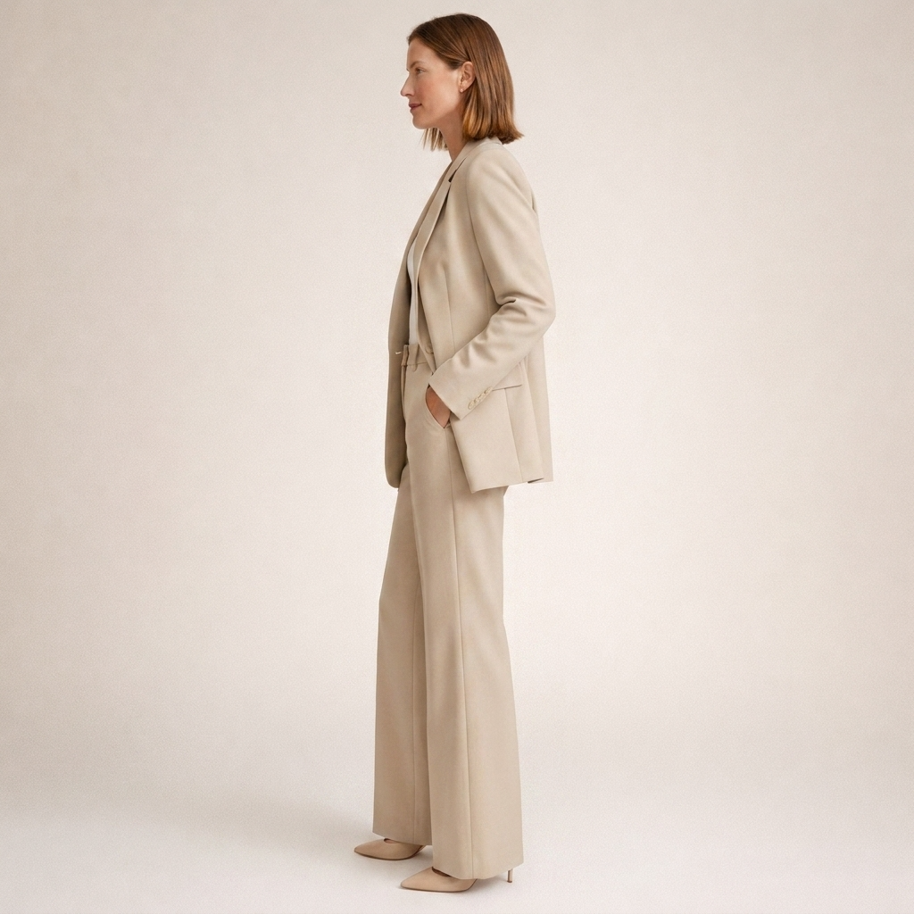 Women's Tailored Pantsuit Two Piece with Wide Leg Trousers and Notched Lapel Blazer - Image 3