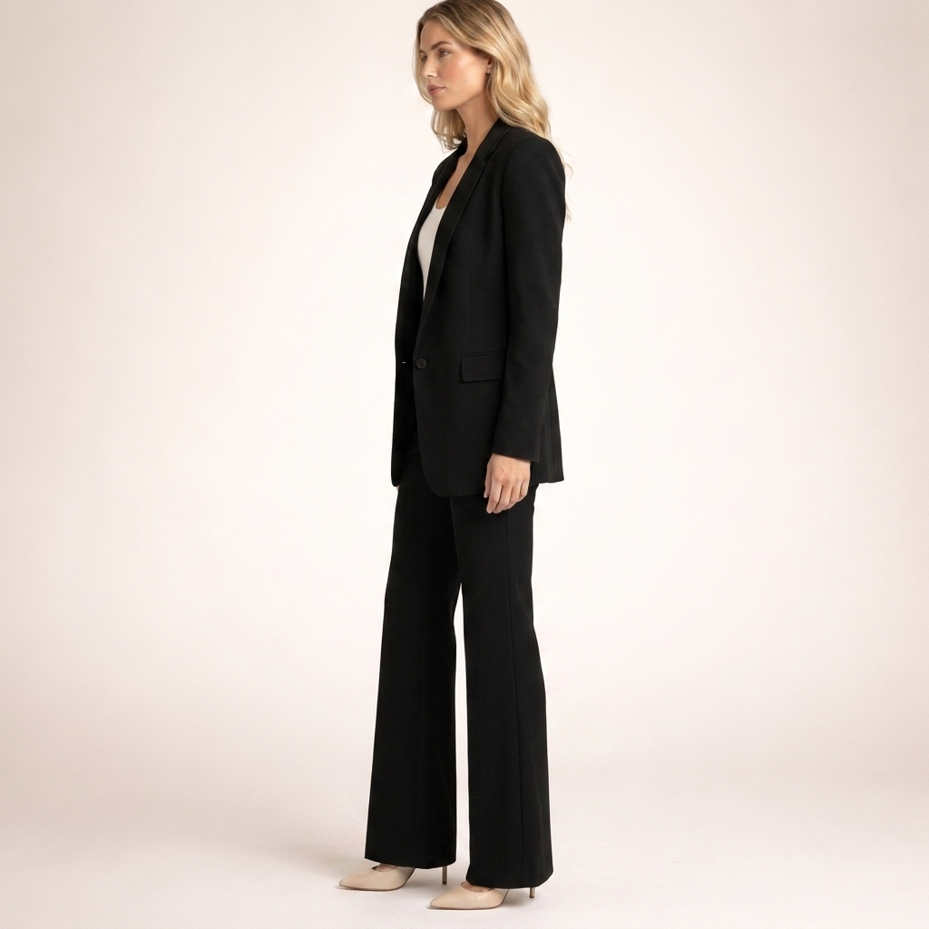 Women's Tailored Pantsuit Two Piece with Wide Leg Trousers and Notched Lapel Blazer - Image 5