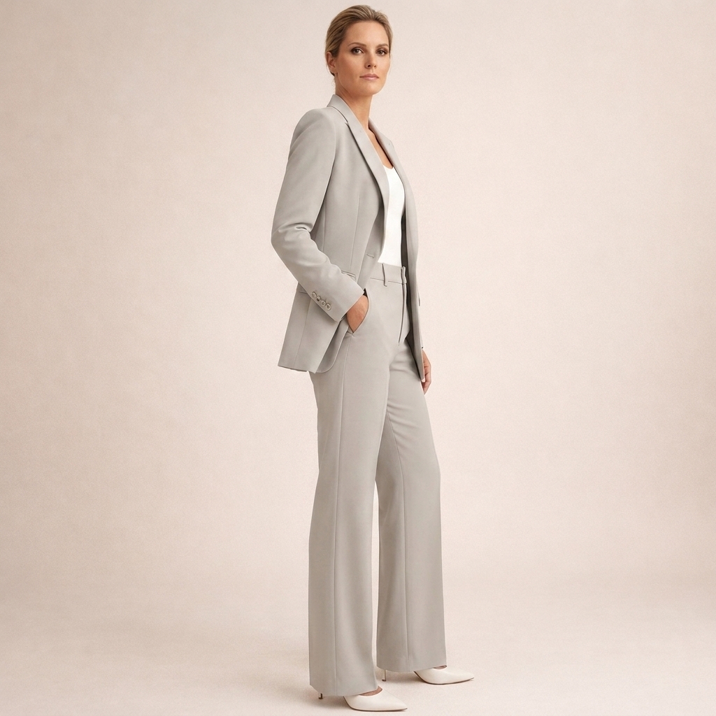 Women's Tailored Pantsuit Two Piece with Wide Leg Trousers and Notched Lapel Blazer - Image 8