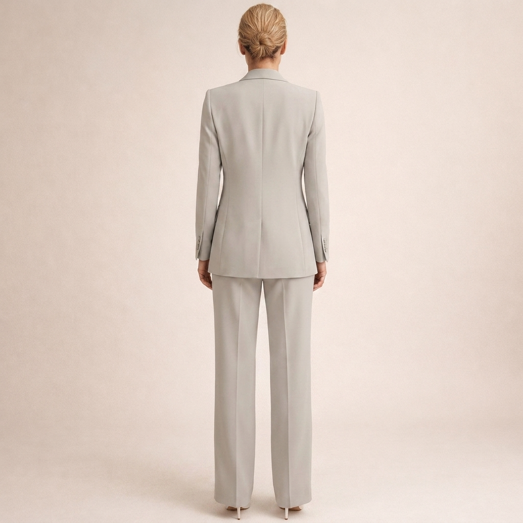Women's Tailored Pantsuit Two Piece with Wide Leg Trousers and Notched Lapel Blazer - Image 9