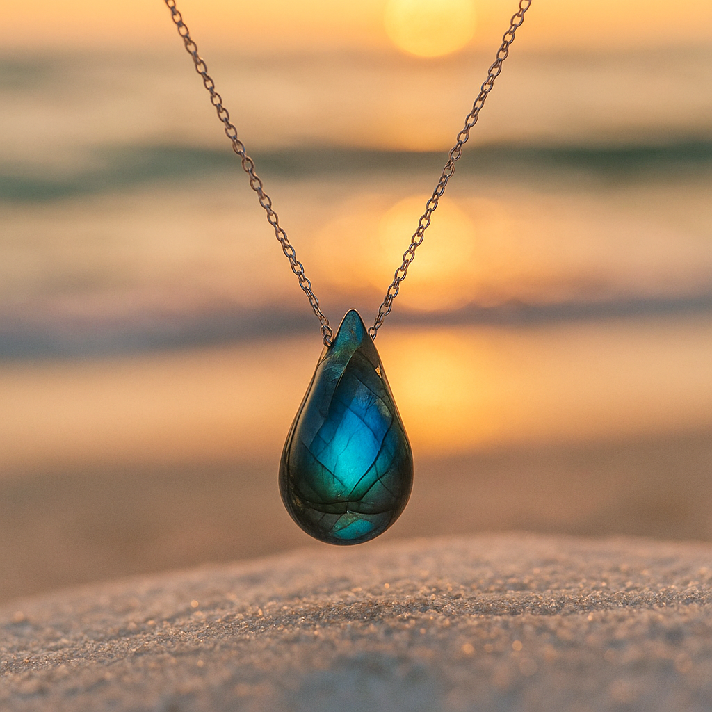 Women's Teardrop Labradorite Pendant Necklace Silver Chain - Image 1