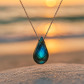 Women's Teardrop Labradorite Pendant Necklace Silver Chain - Image 1