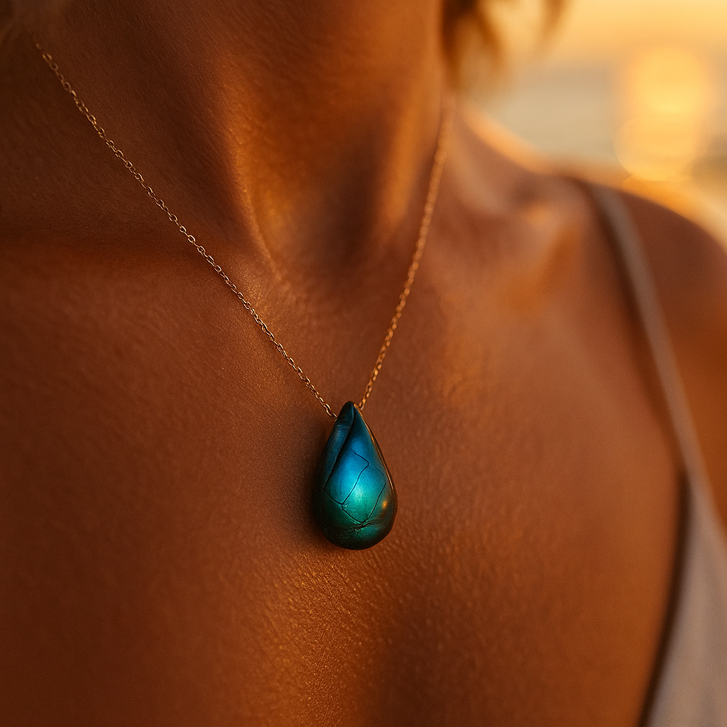 Women's Teardrop Labradorite Pendant Necklace Silver Chain - Image 4