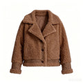 Women's Teddy Fleece Cropped Jacket with Faux Suede Trim and Notched Lapel - Image 1