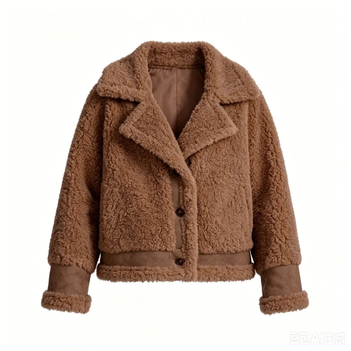 Women's Teddy Fleece Cropped Jacket with Faux Suede Trim and Notched Lapel - Image 1
