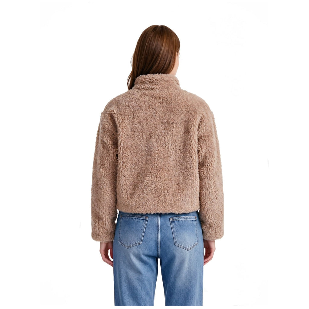 Women's Teddy Fleece Jacket Faux Fur Cropped with Double Breasted Gold Buttons - Image 2