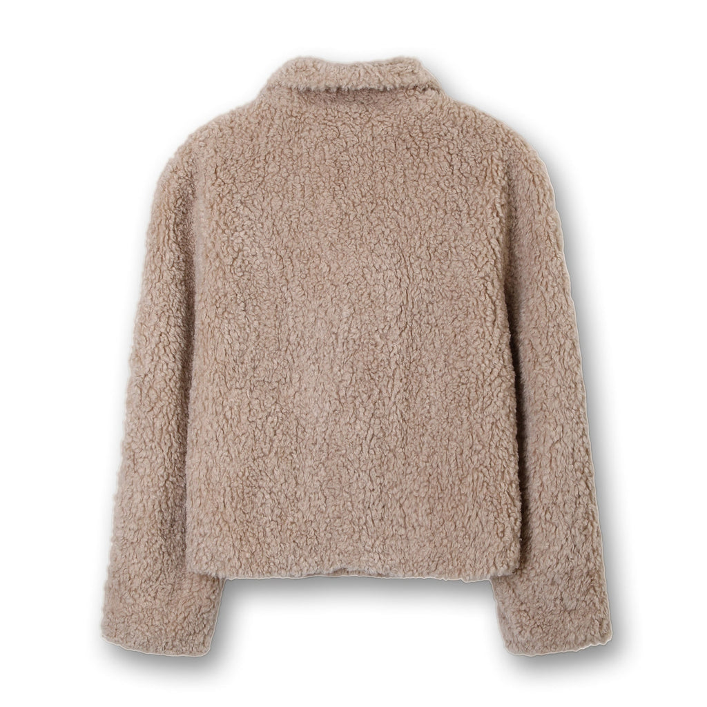 Women's Teddy Fleece Jacket Faux Fur Cropped with Double Breasted Gold Buttons - Image 4