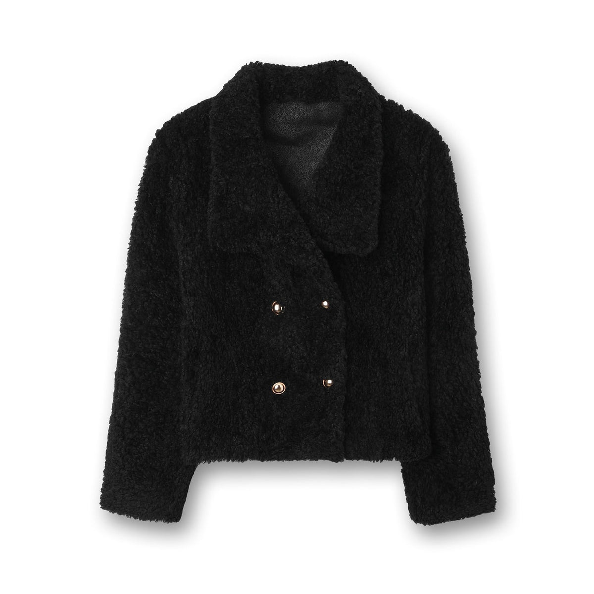 Women's Teddy Fleece Jacket Faux Fur Cropped with Double Breasted Gold Buttons - Image 6