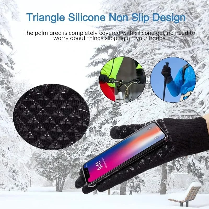 Women's Touchscreen Winter Gloves Knit with Silicone Grip and Conductive Fingertips - Image 3