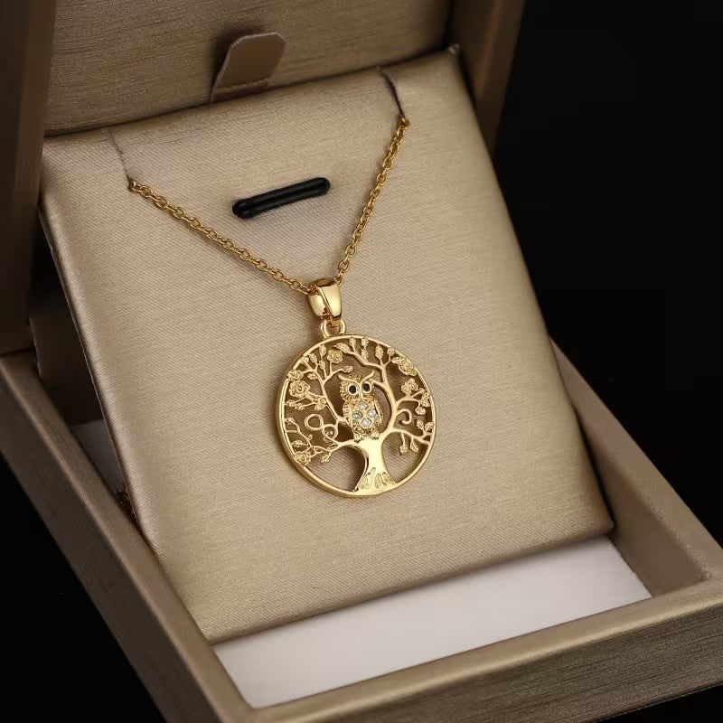 Women's Tree of Life Owl Pendant Necklace Rhinestone Crystal - Image 2