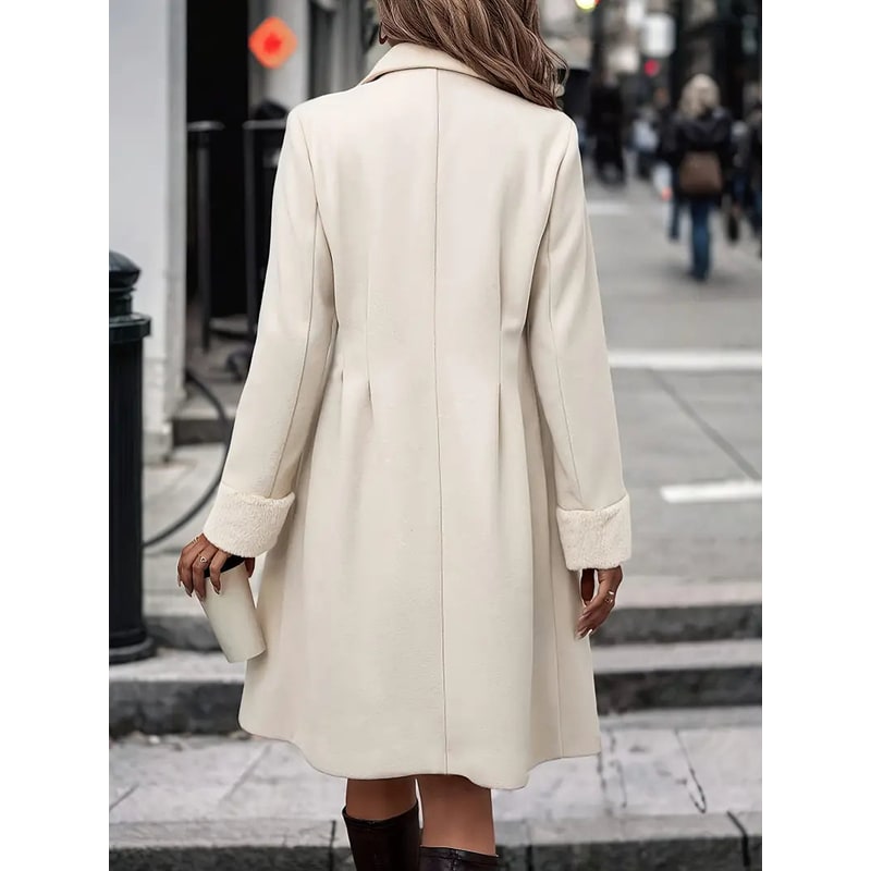 Women's Trench Dress Coat Double Breasted with Notched Lapel and Sherpa Cuffs - Image 2