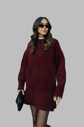 Women's Two Piece Knit Sweater and Mini Skirt Set with Oversized Crew Neck - Image 1
